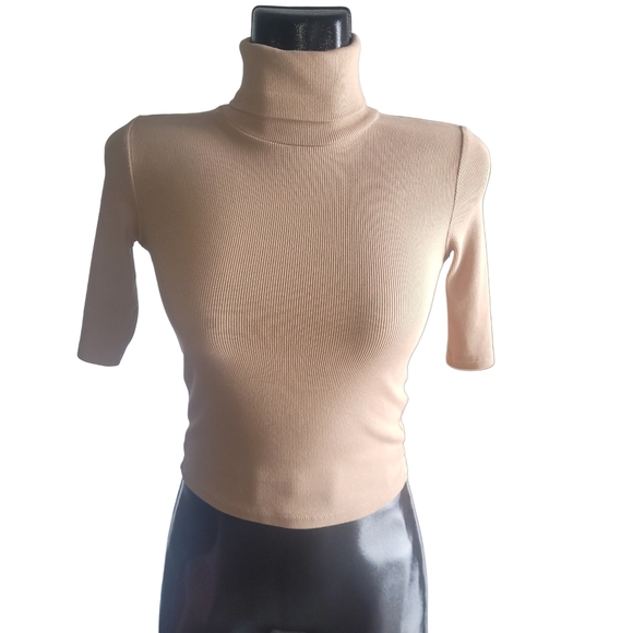 Zara Tan Cropped Turtleneck Top S - Picture 1 of 6